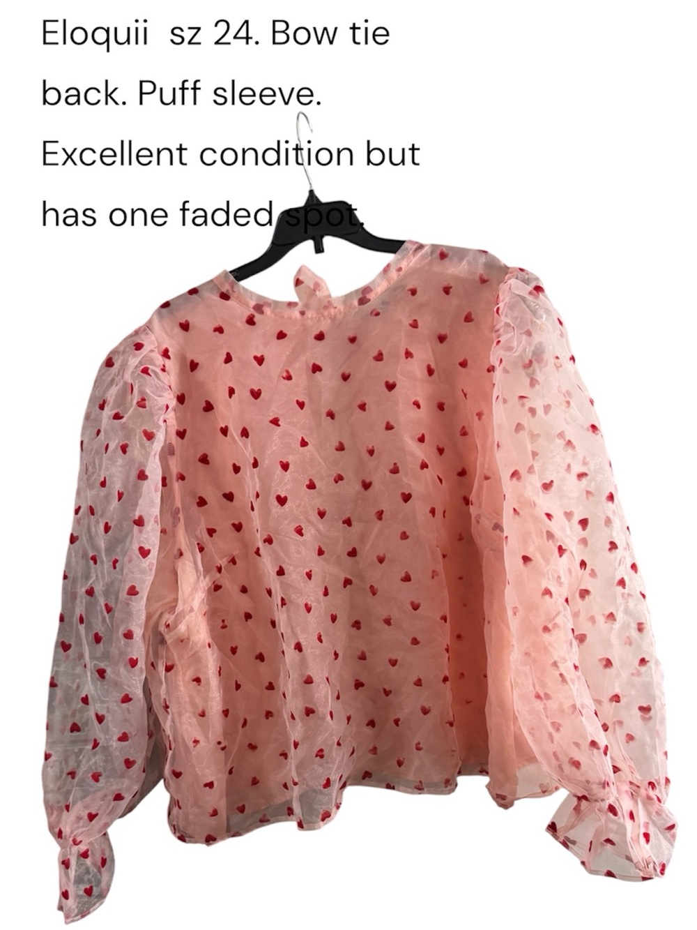 Eloquii Pink Sheer Heart Print Puff-Sleeve Blouse